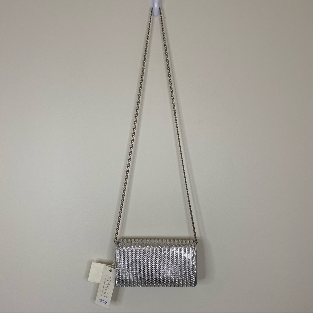 NWT Starlet Hollywood CA Silver Sparkling Stone Clutch Bag Shoulder Purse - Picture 2 of 16